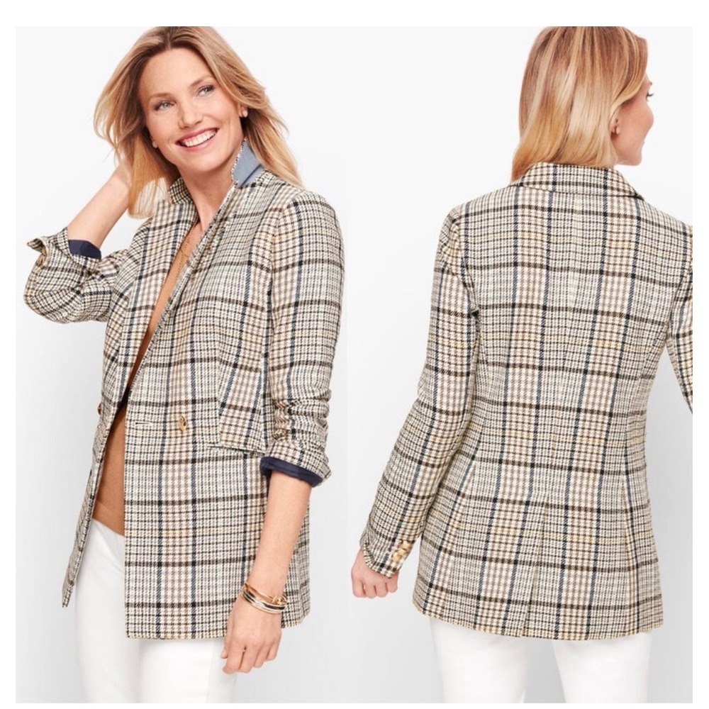 TALBOTS Double Breasted Plaid Blazer Plus Petite 16P NEW Casual Career Preppy